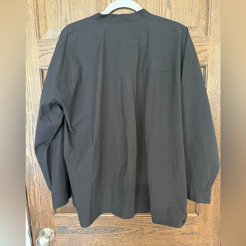 NWT Eileen Fisher Black Mandarin Collar Boxy Button-Up Shirt XL - Picture 10 of 10